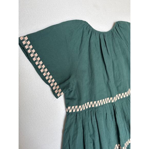 Madewell Embroidered Linen-Blend Flutter-Sleeve Mini Dress green pink medium - Picture 11 of 13